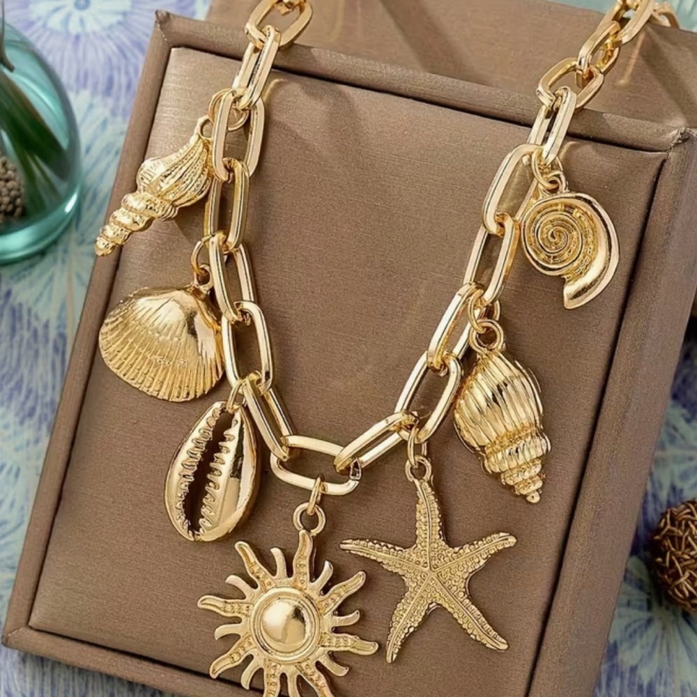 Gold Seashell Charm Necklace coastal ocean cruise vacation resort beach travel